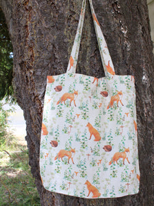 Linen Tote Bag Watercolor Foxes & Hedgehogs