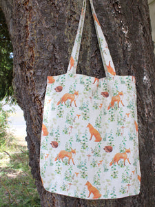 Linen Tote Bag Watercolor Foxes & Hedgehogs