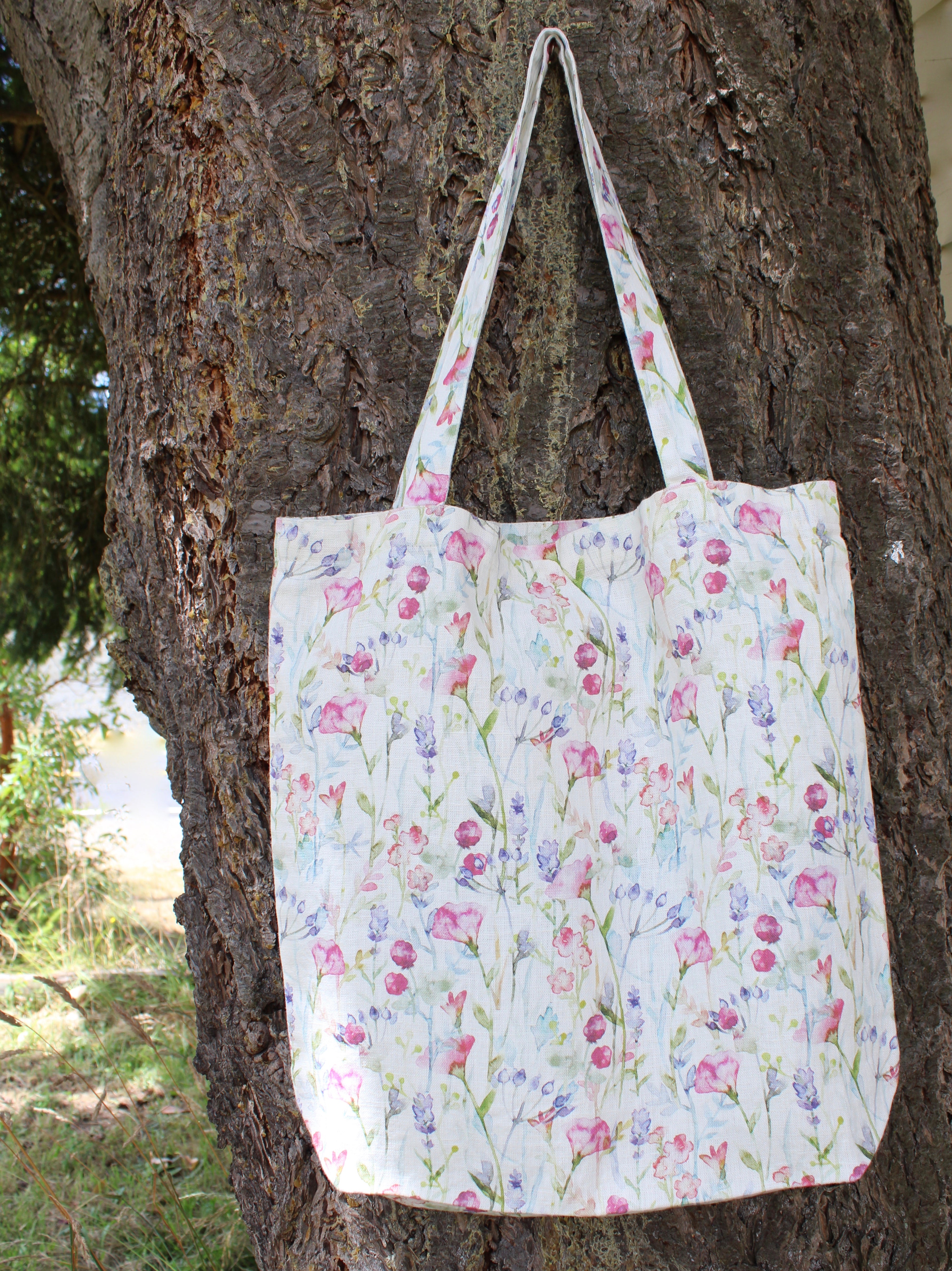 Linen Tote Bag Watercolor Flowers