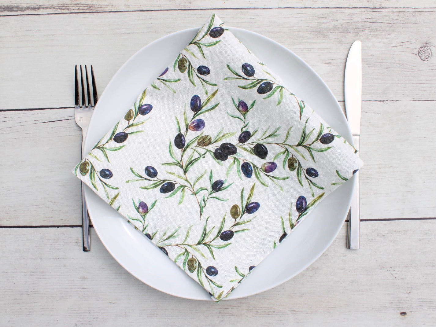 Linen napkin Pink Watercolor Olives