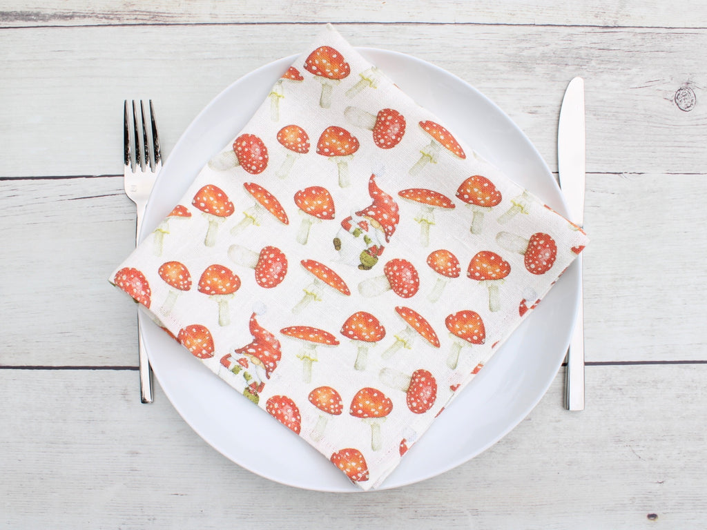 Linen napkin Mushrooms & Gnomes