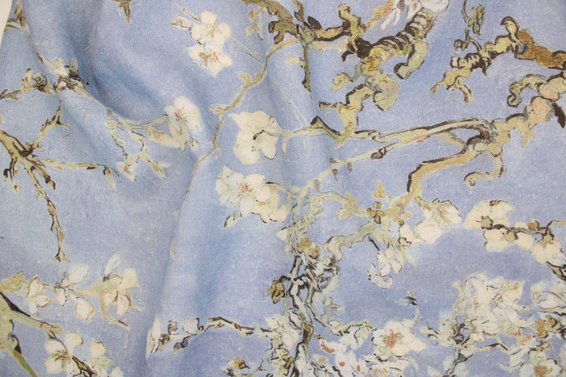 Sale Linen Scarf Vincent Van Gogh "Almond Blossom" Blue