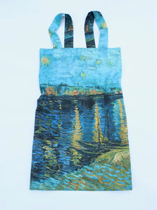 Linen cross back apron Vincent Van Gogh Starry Night Over the Rhône