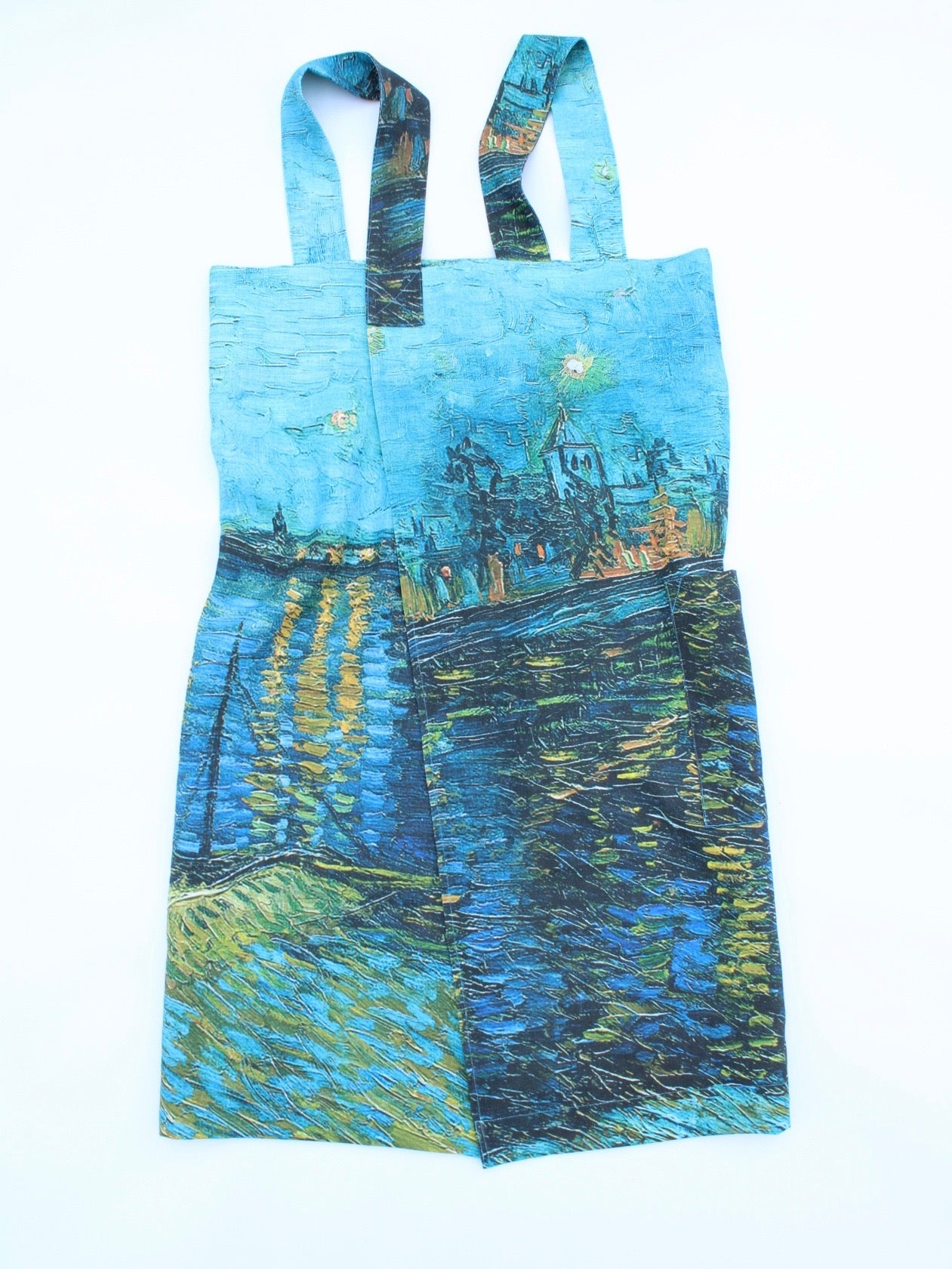 Linen cross back apron Vincent Van Gogh Starry Night Over the Rhône