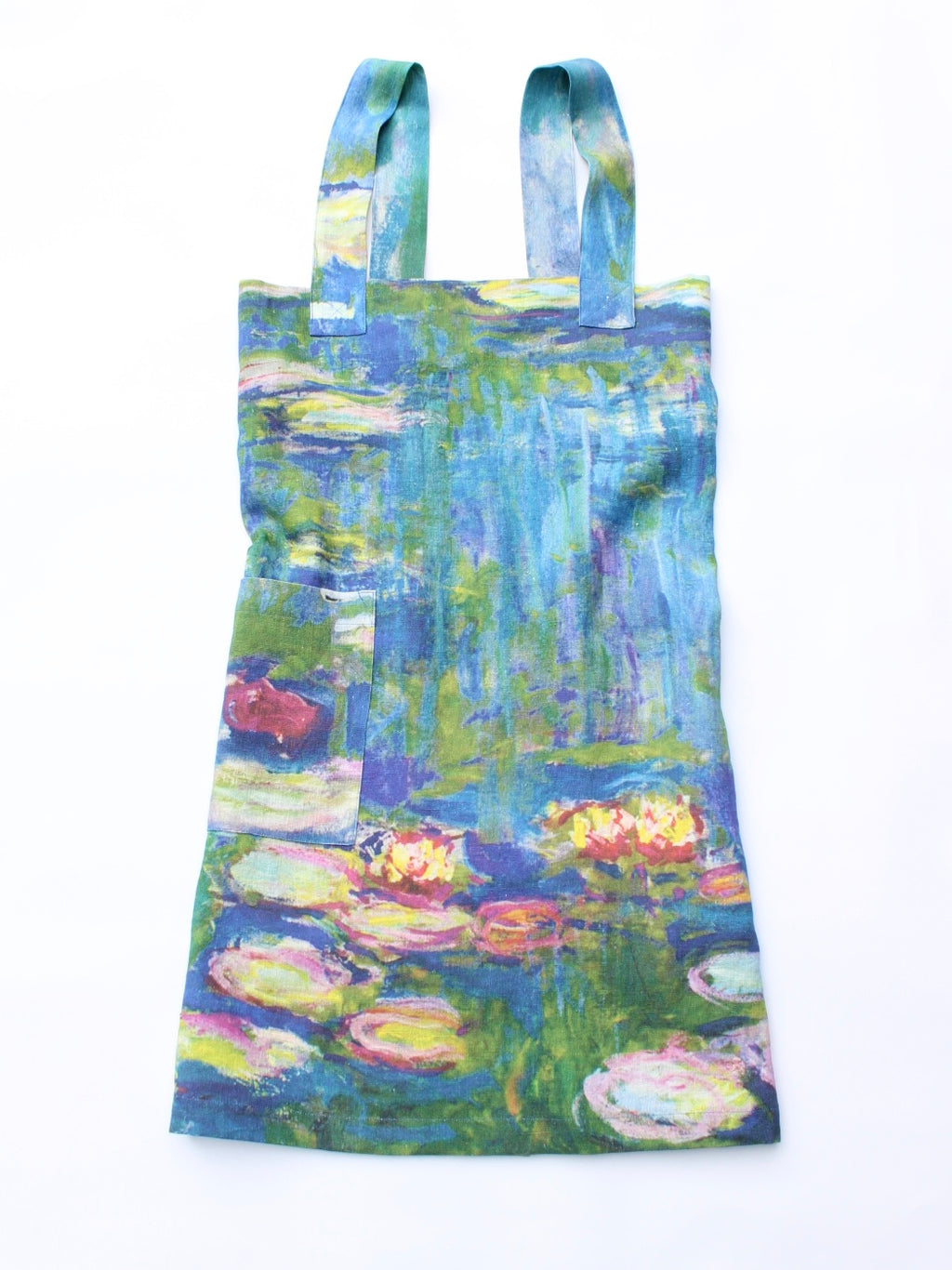 Linen cross back apron Claude Monet Water Lilies