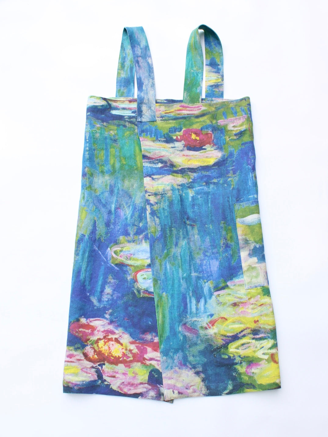 Linen cross back apron Claude Monet Water Lilies