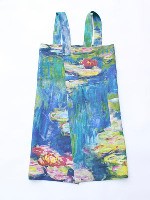 Linen cross back apron Claude Monet Water Lilies