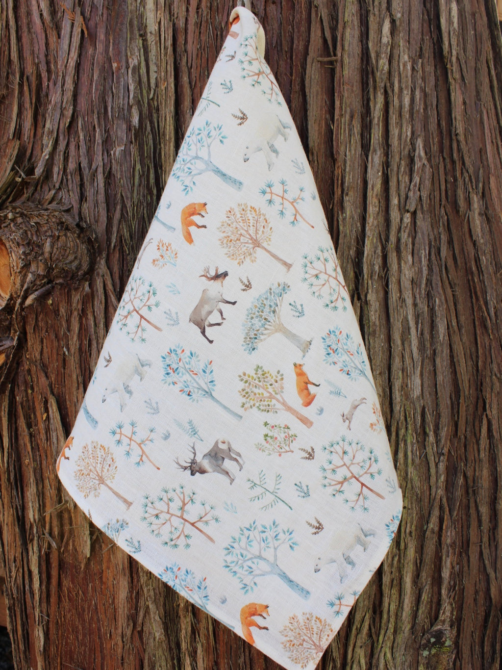 Linen Tea Towel Winter Forest
