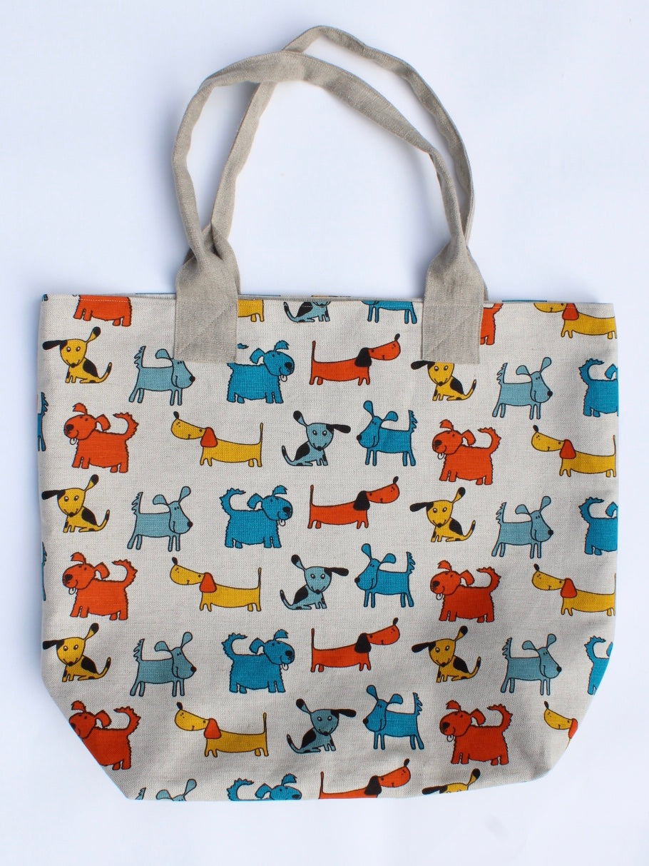 Linen Handbag Colorful Dogs