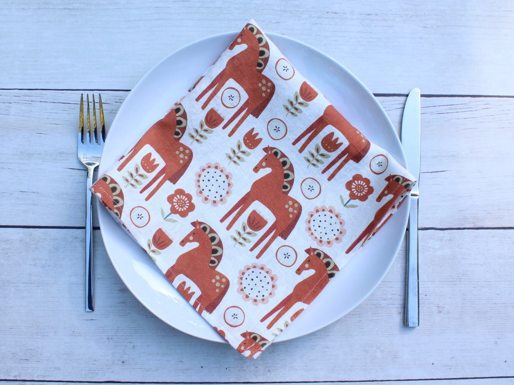 Linen napkins Red Dala Horse Set of two Collection Scandinavia