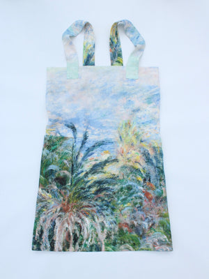 Linen cross back apron Claude Monet Palm Trees at Bordighera