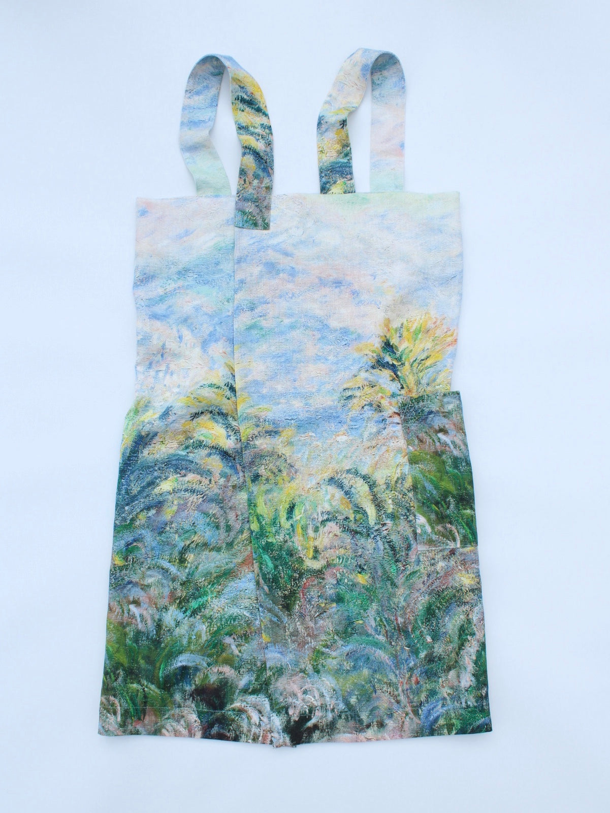 Linen cross back apron Claude Monet Palm Trees at Bordighera
