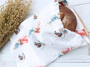 Linen Bread Bag Watercolor Hearts