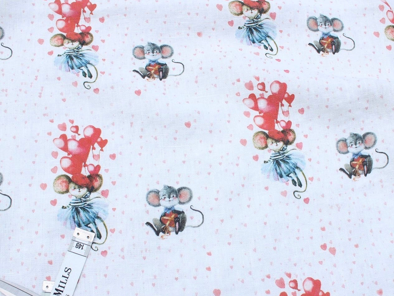 Linen Bread Bag Watercolor Hearts