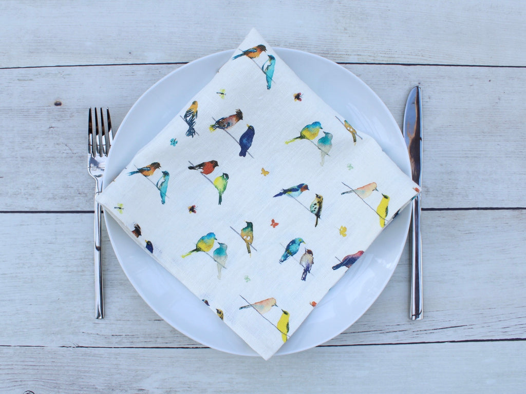 Linen napkin Watercolor Birds