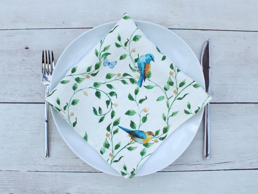 Linen napkin Blue Birds & Butterflies