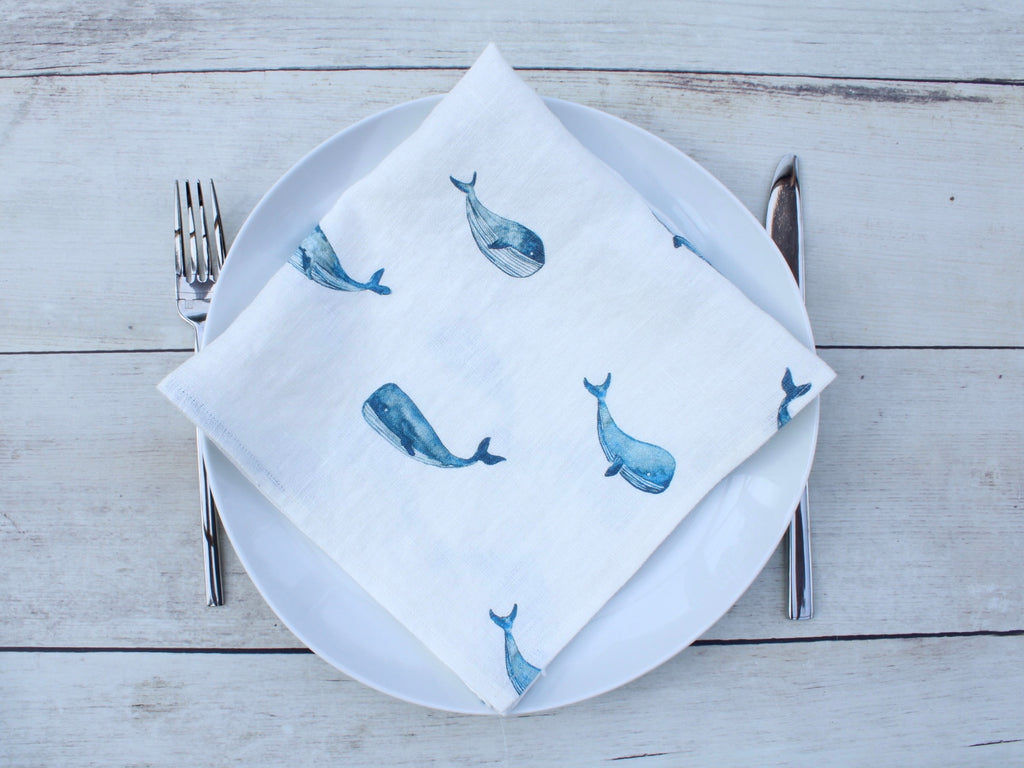 Linen napkin Watercolor Blue Whale