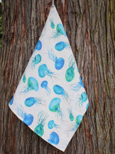 Linen Tea Towel Watercolor Jellyfish