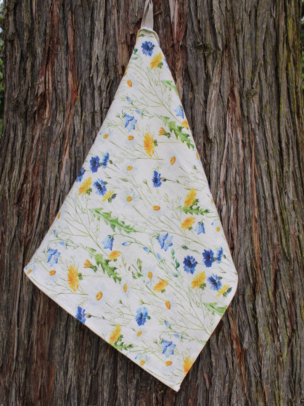 Linen Tea Towel Watercolor Wildflowers