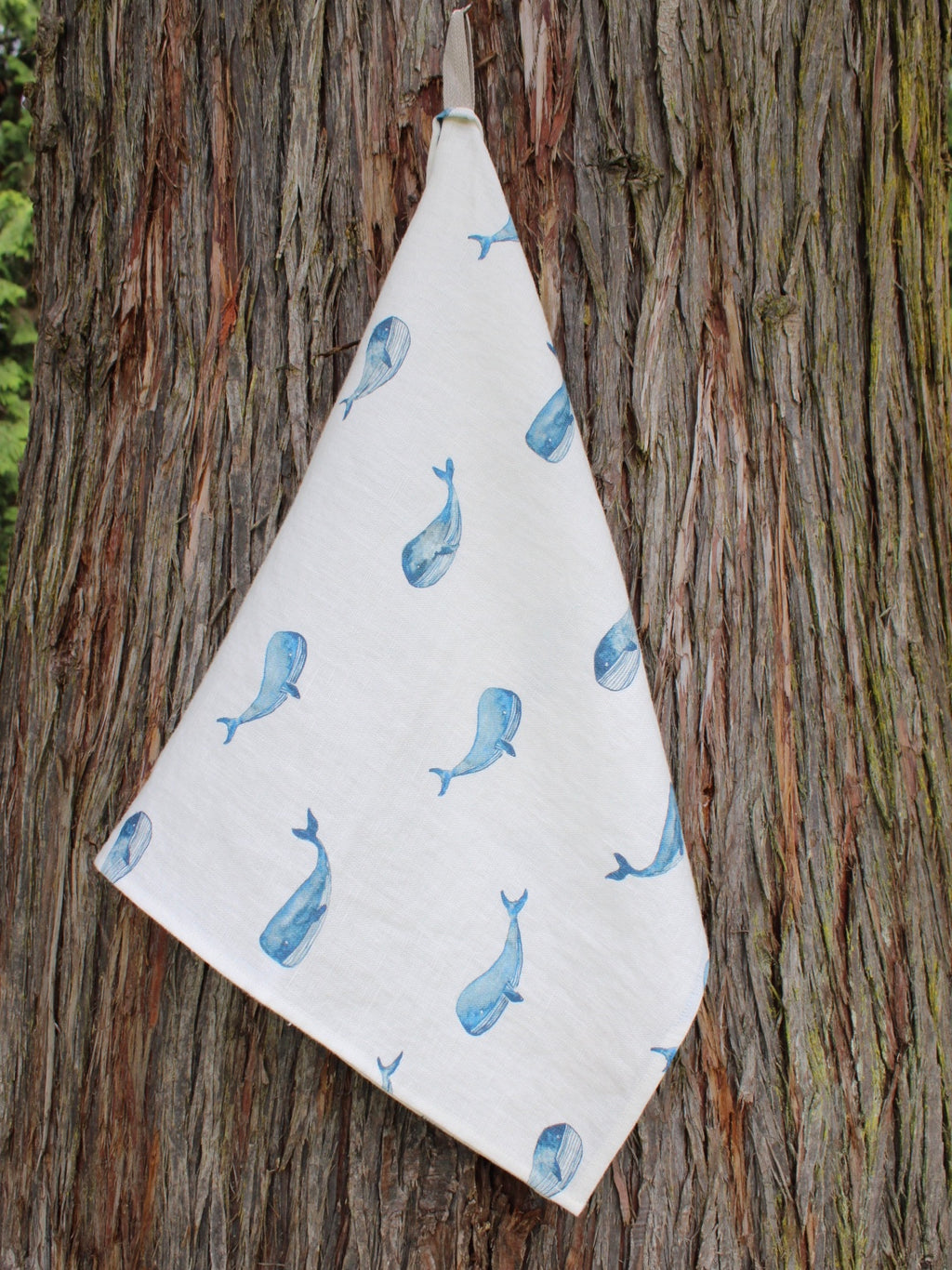 Linen Tea Towel Blue Whale