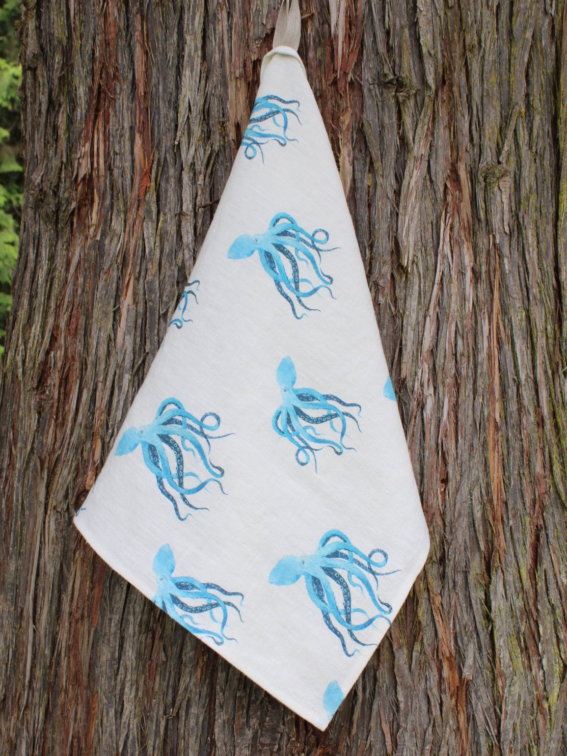 Linen Tea Towel Blue Octopus