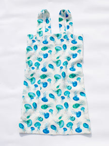 Linen cross back apron Watercolor Jellyfish