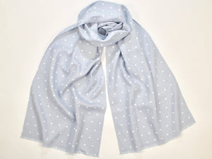 Linen Scarf Soft Pale Blue with White Polka Dots