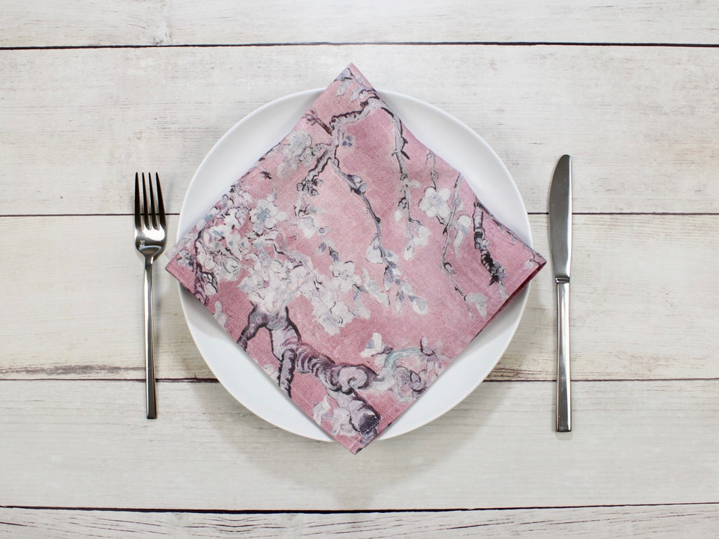 Linen napkin Van Gogh Almond Blossom Muted Lilac Sale