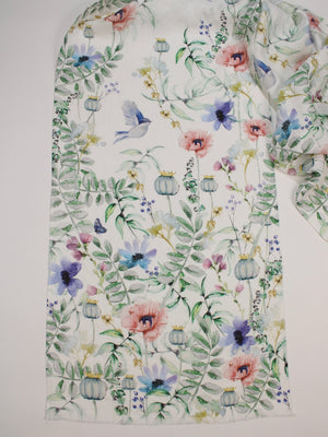 Linen Scarf Watercolor Florals, Birds & Butterflies