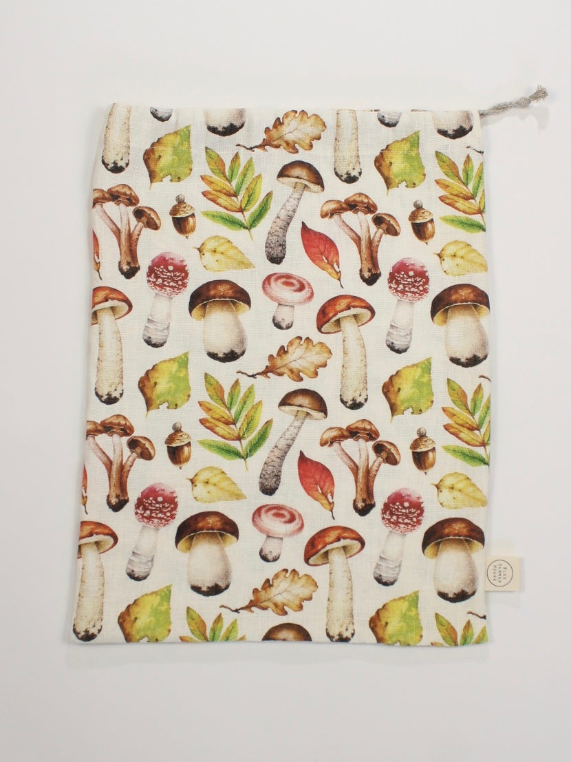 Linen Bread Bag Forest Mushrooms