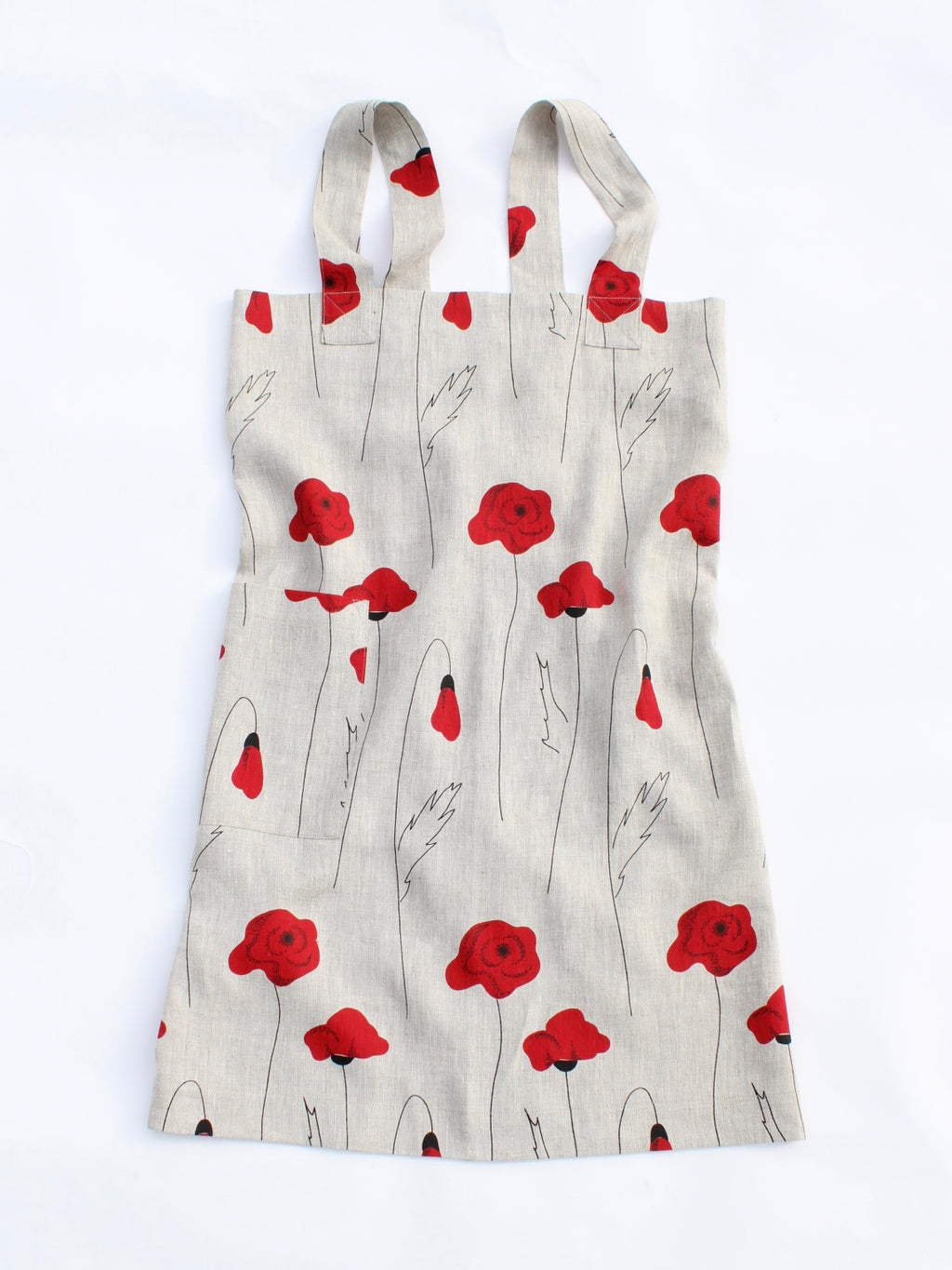 Linen cross back apron Red Poppies