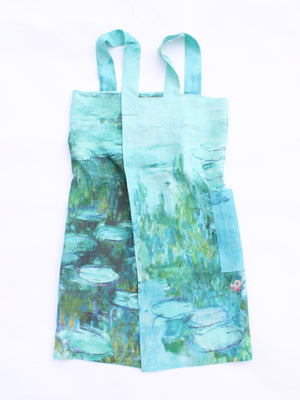Linen cross back apron Claude Monet Water Lilies