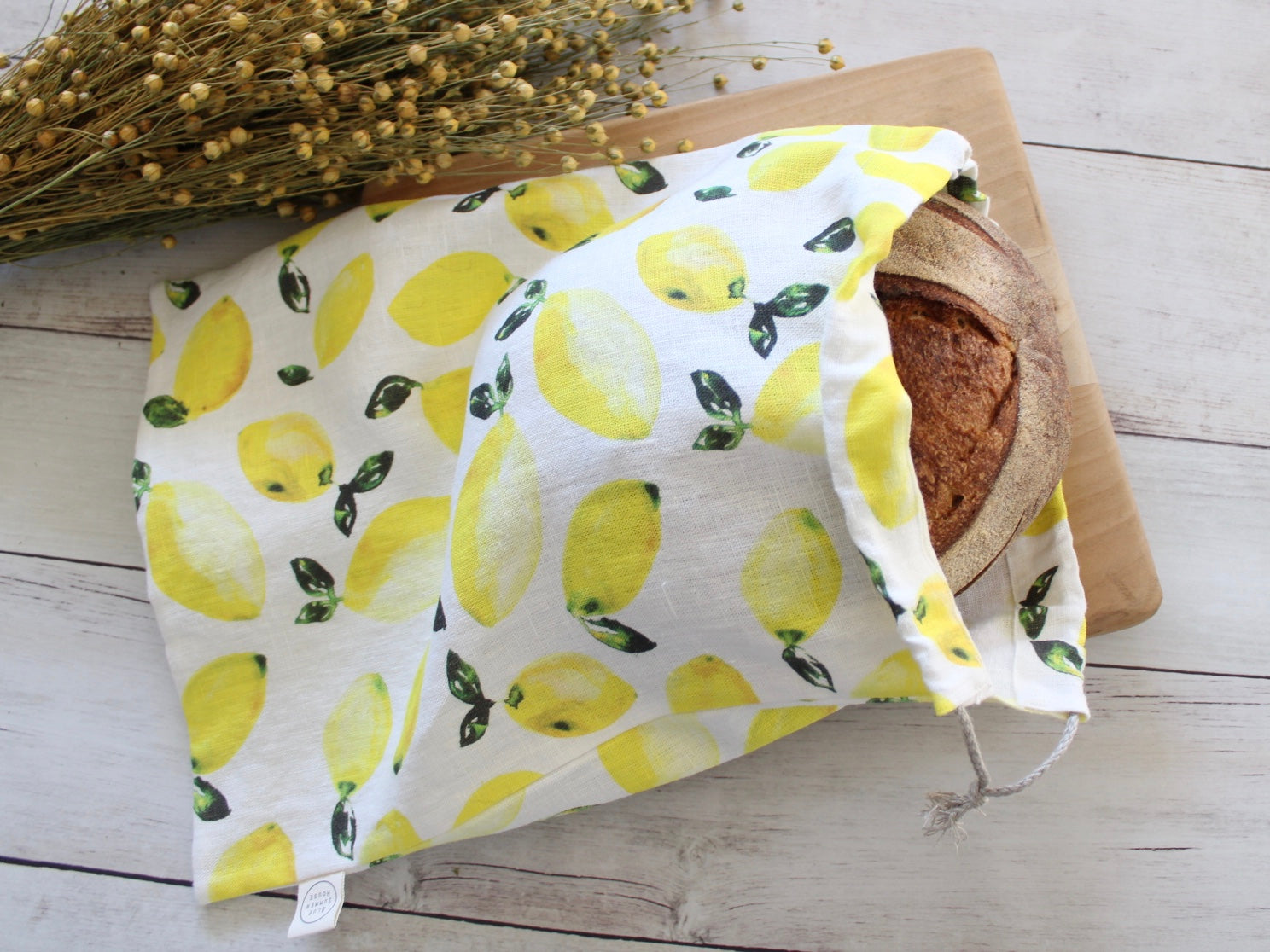 Linen Bread Bag Watercolor Lemons