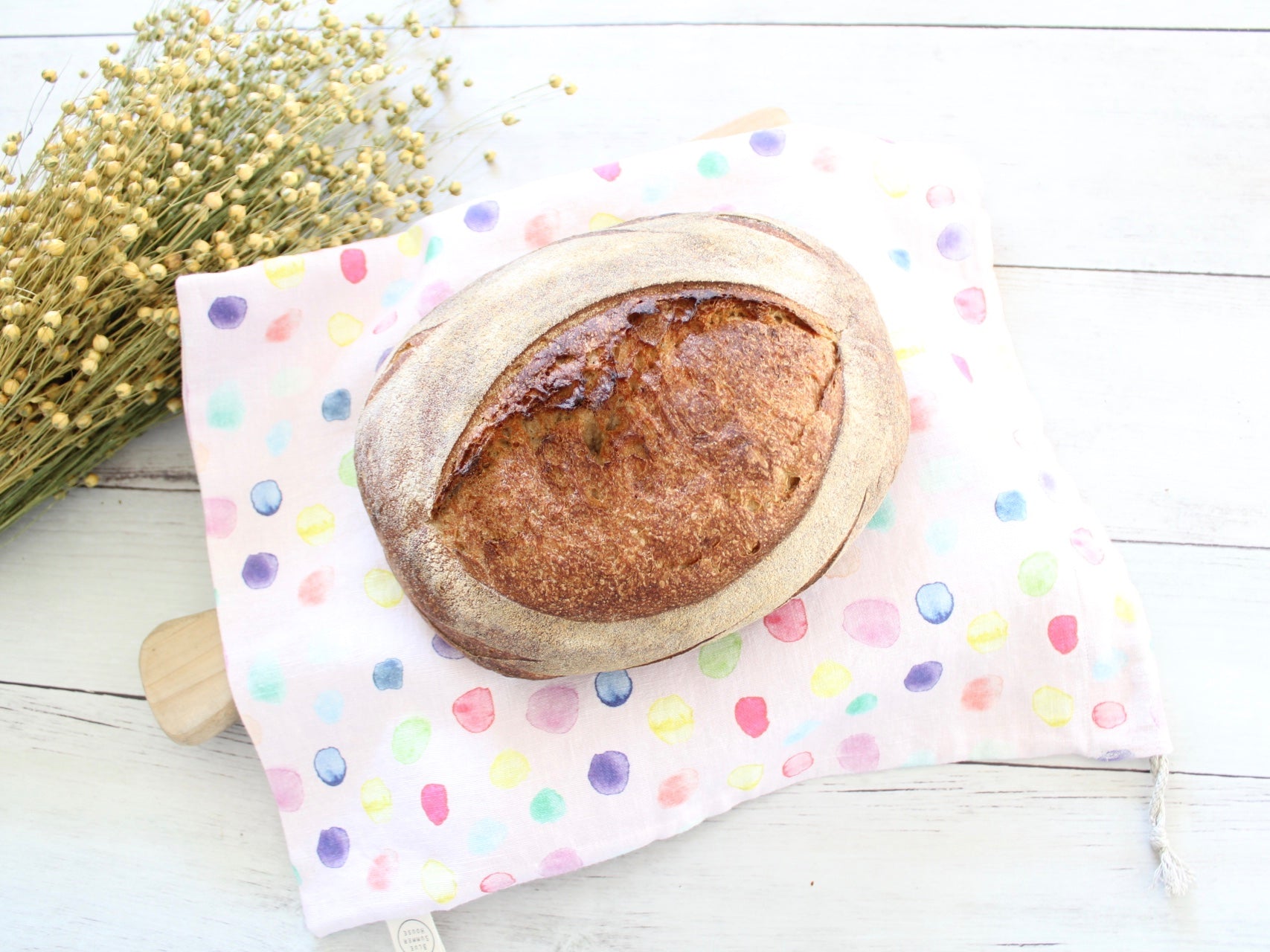Linen Bread Bag Watercolor Bubbles Pink
