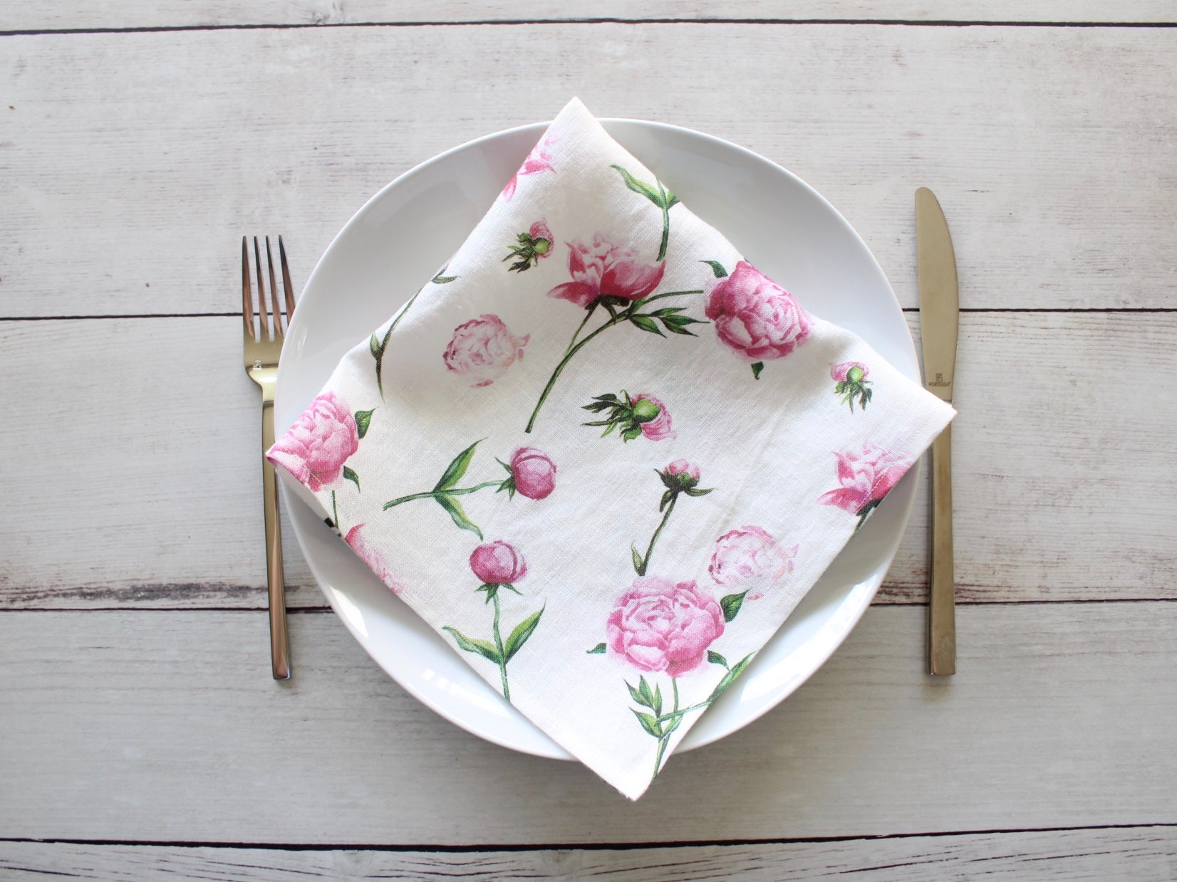 Linen napkin Watercolor Pink Peonies