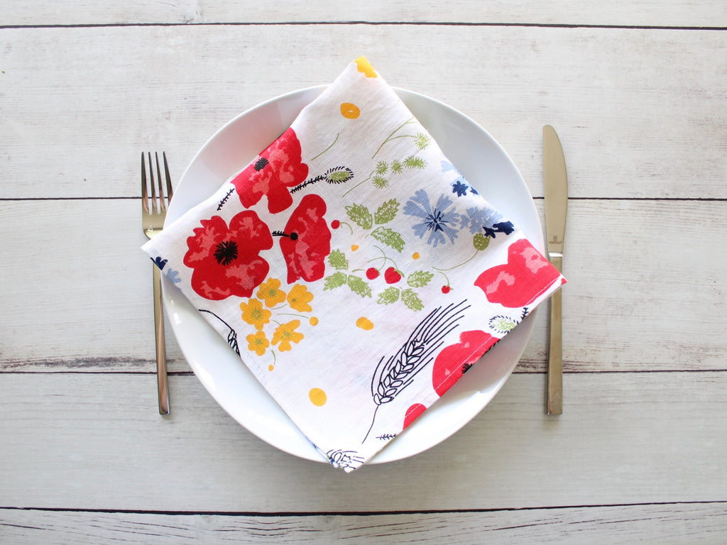 Linen napkins Wildflower Meadow White