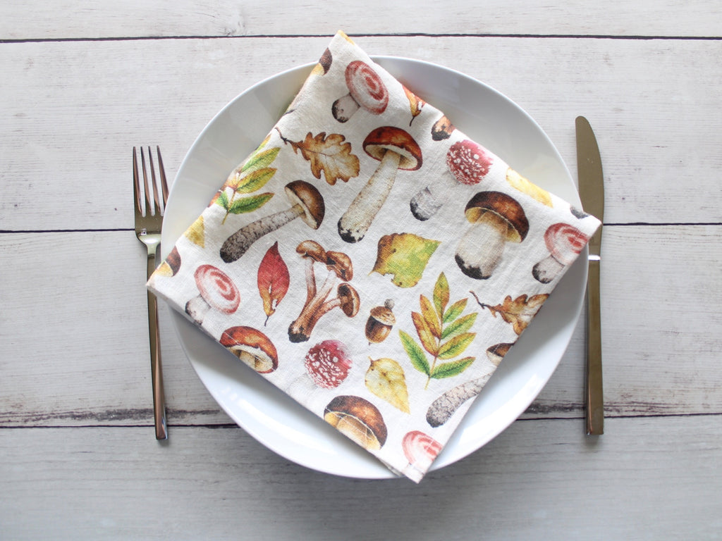 Linen napkin Forest Mushrooms