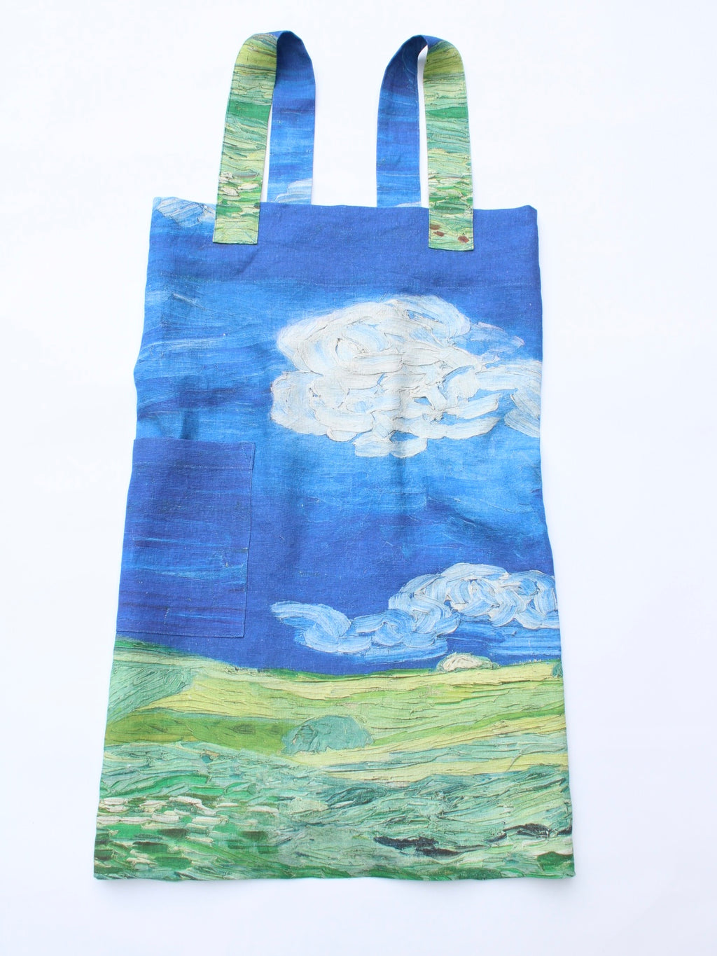 Sale Linen cross back apron Vincent Van Gogh Wheatfield Under Thunderclouds