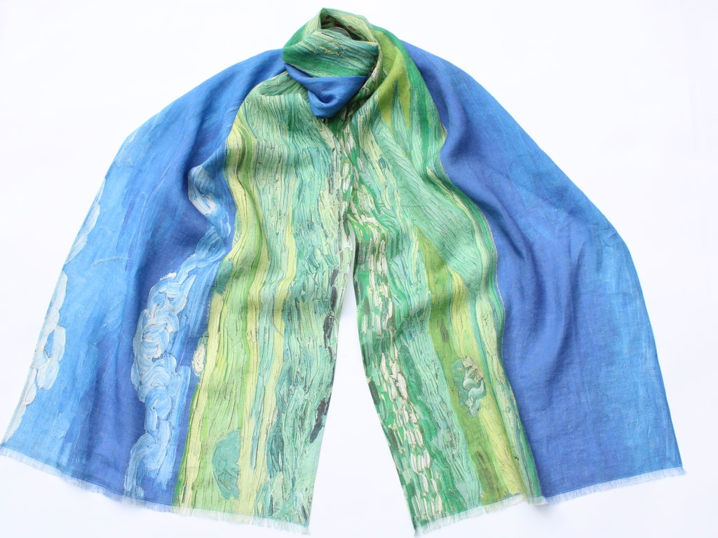 Linen Scarf Vincent Van Gogh Wheatfield under thunderclouds