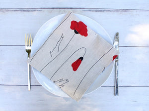 Linen napkin Red Poppies Natural