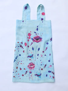 Linen cross back apron Watercolor Poppies