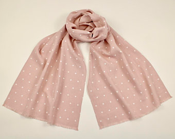 Linen Scarf Muted Pink Dogwood with White Polka Dots