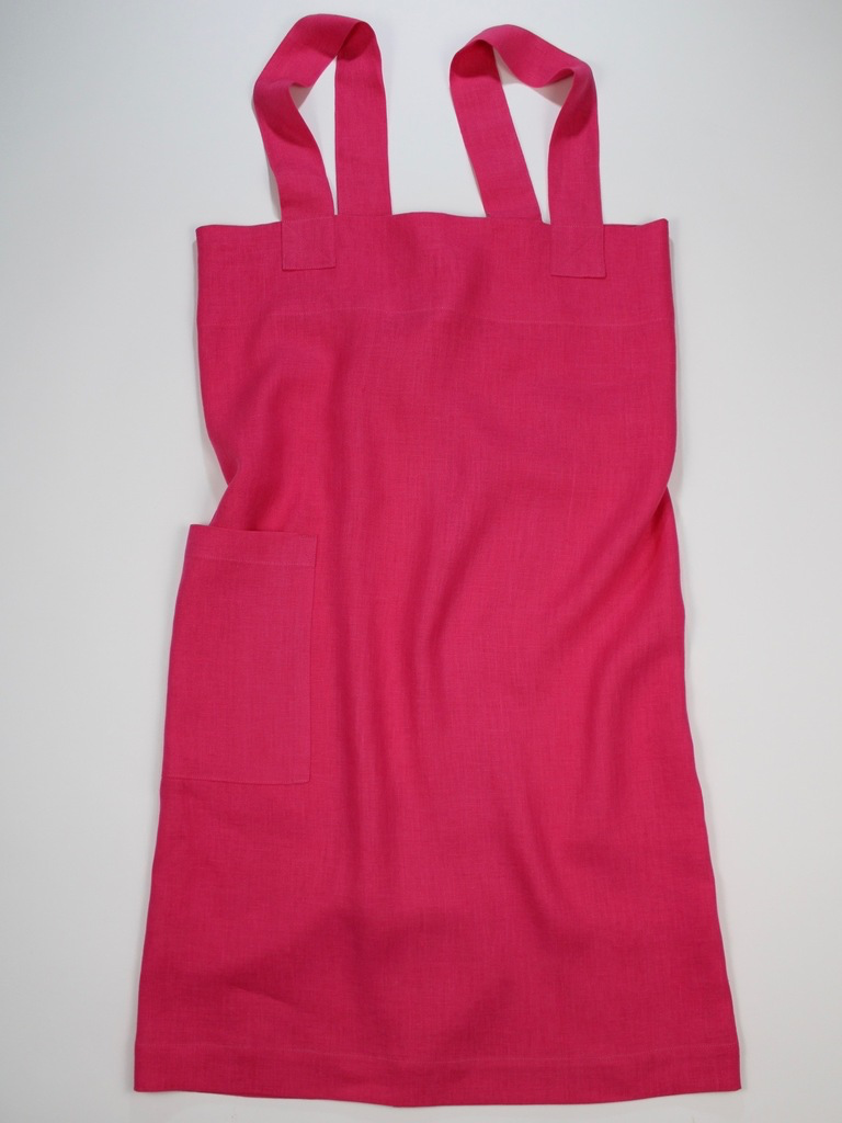 Linen cross back apron Hot Pink