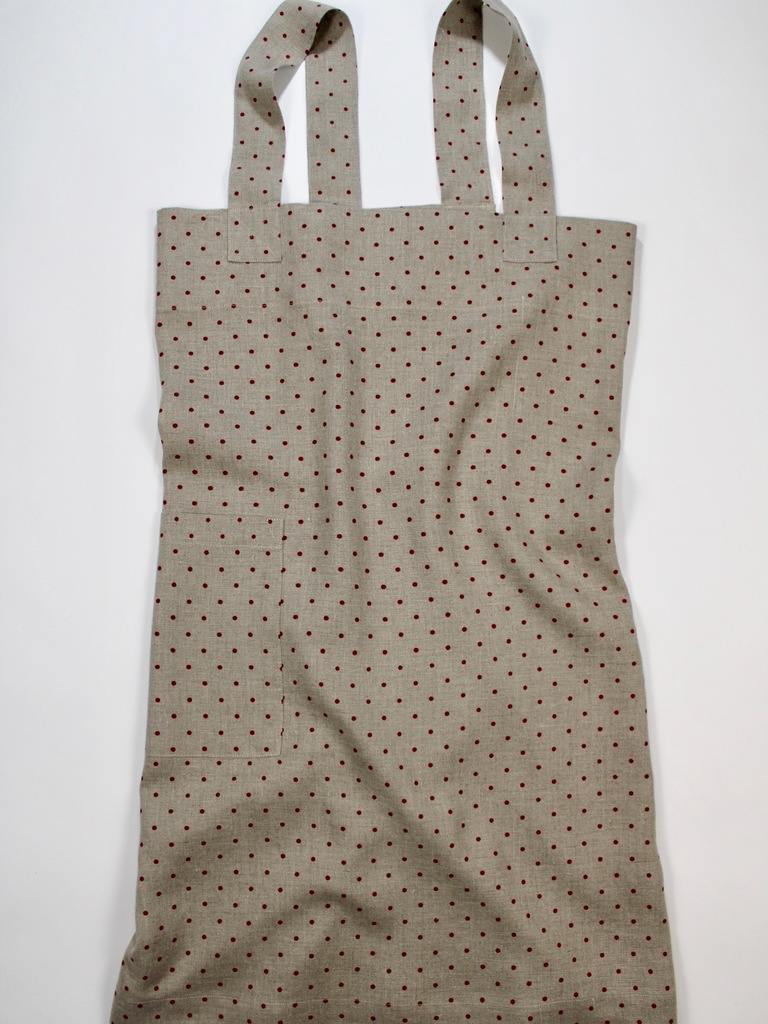 Linen cross back apron Red Polka Dots