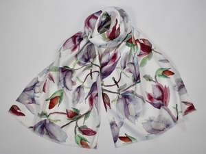Watercolor Magnolias linen scarf