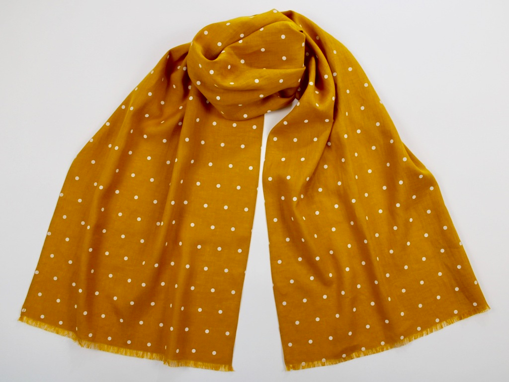Sale Linen Scarf Turmeric Yellow & White Polka Dots