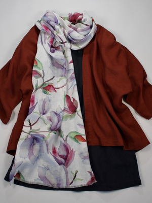 Watercolor Magnolias linen scarf