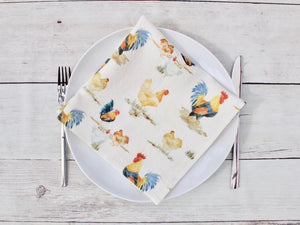 Linen napkin Chickens & Roosters
